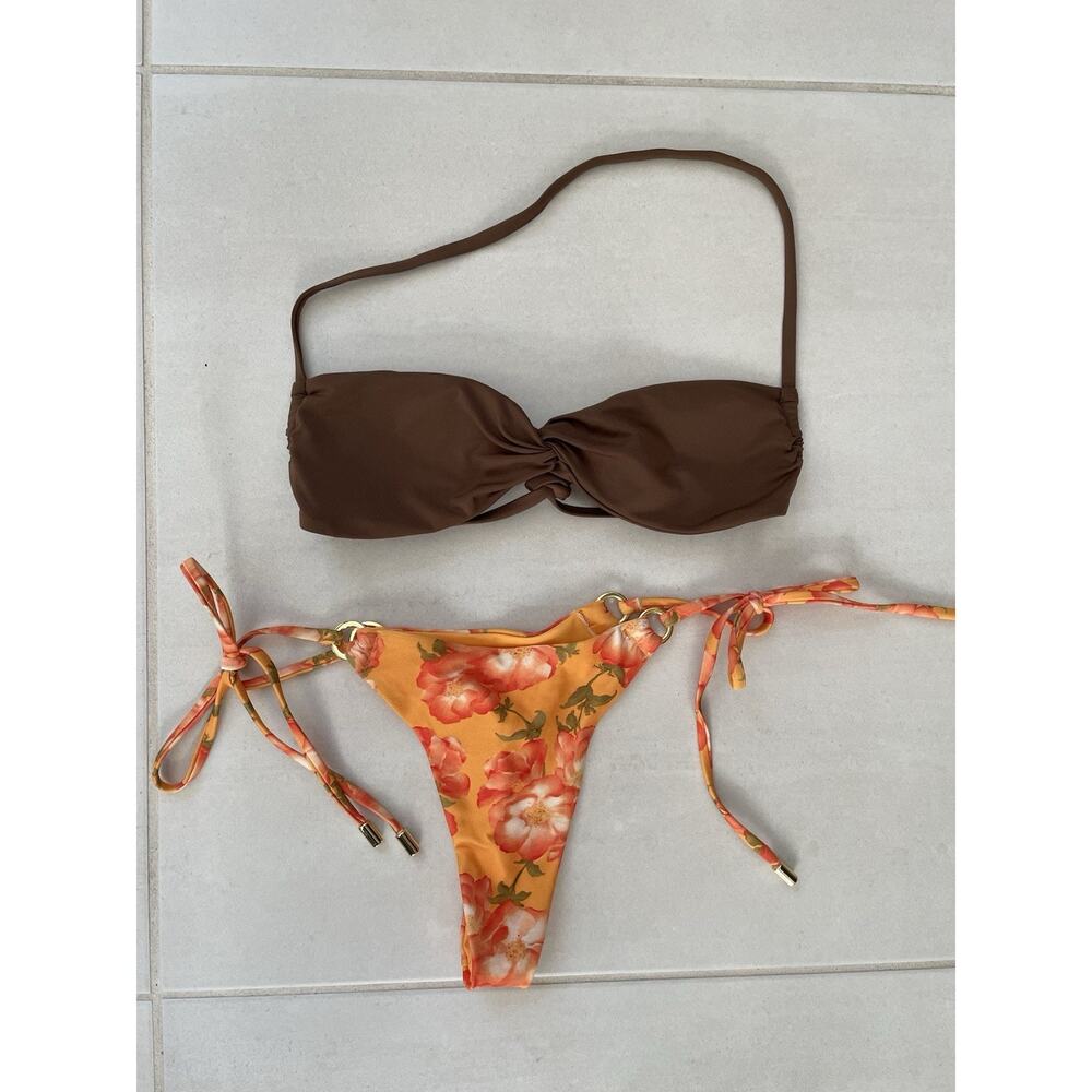 Monday Swim Thong Bikini Bottom Swimsuit Floral Color Block Swimwear